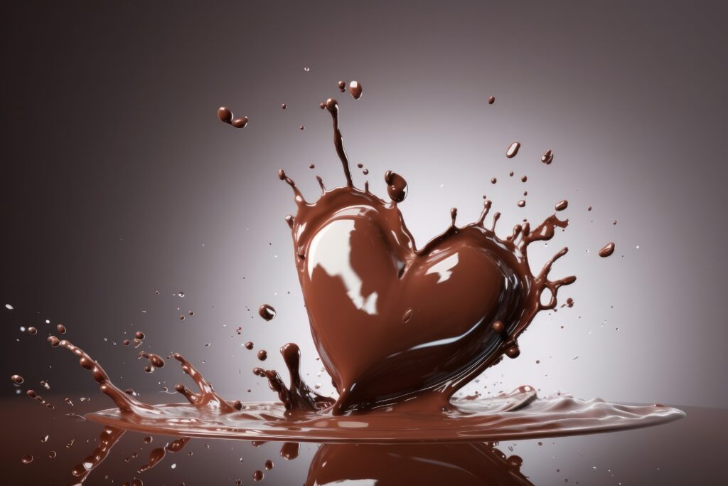 chocolate heart romantic gift background. generative ai MELT